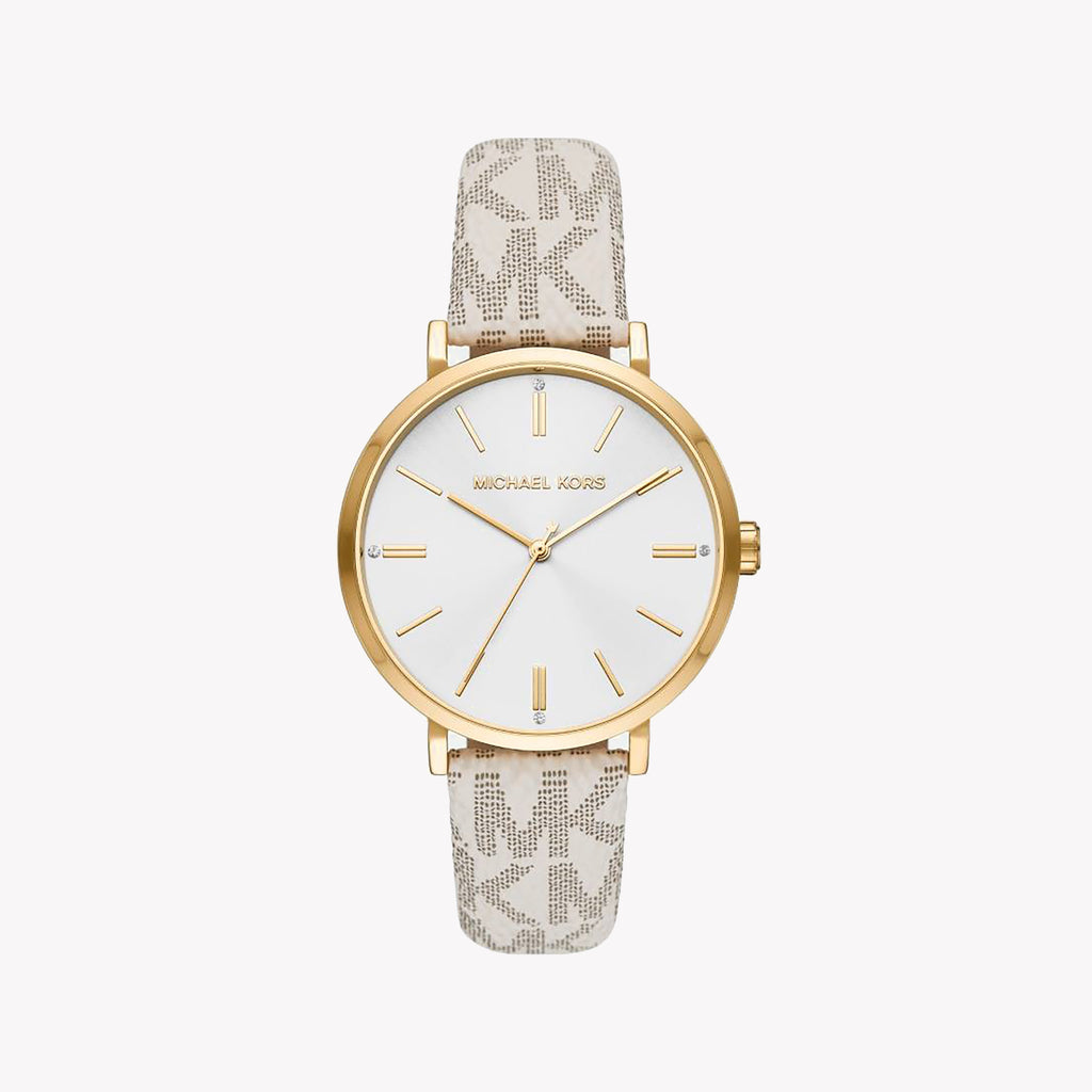 MICHAEL KORS MK2946 - BOLD SOPHISTICATION UNISEX TIMEPIECE WITH GOLD STAINLESS STEEL & BEIGE LEATHER BAND