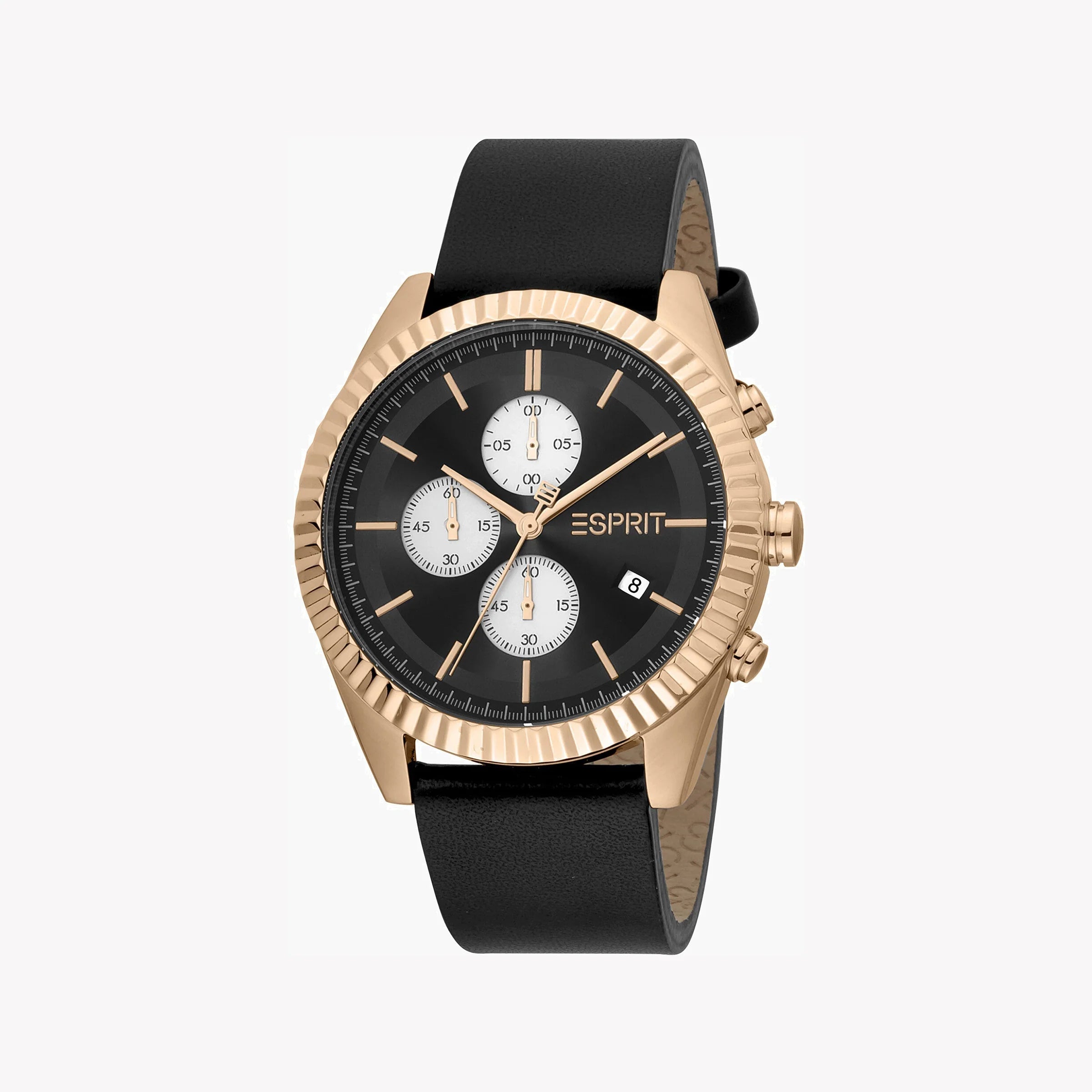 ESPRIT MEN'S BLACK LEATHER & ROSE GOLD TIMEPIECE - ELEGANT STYLE REDEFINED