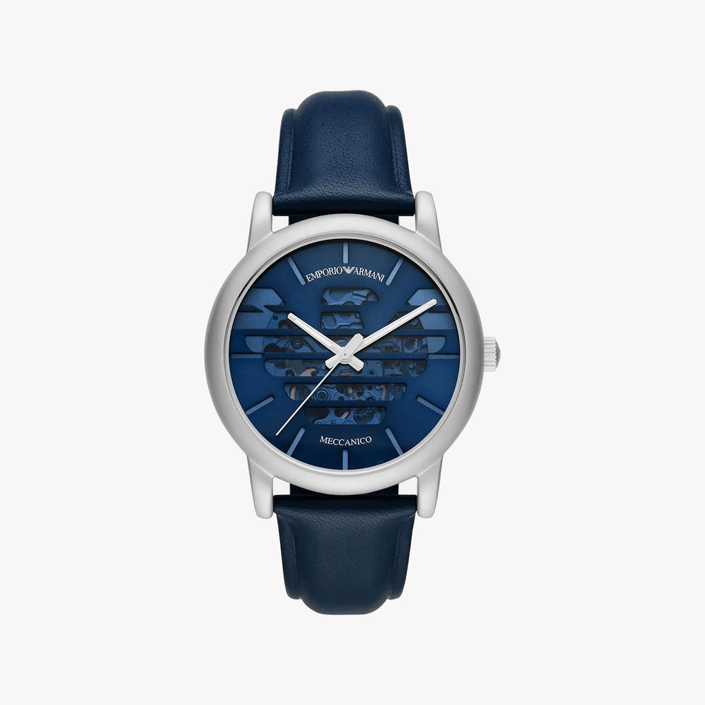 EMPORIO ARMANI AR60030 DYNAMIC CLASSIC - STYLISH BLUE LEATHER MEN'S WATCH with Silver Case & Vibrant Dial