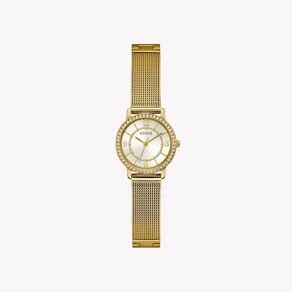 GUESS GW0534L2 ELEGANT TIMEPIECE - CHIC GOLD MESH WOMEN'S WATCH WITH WHITE DIAL
