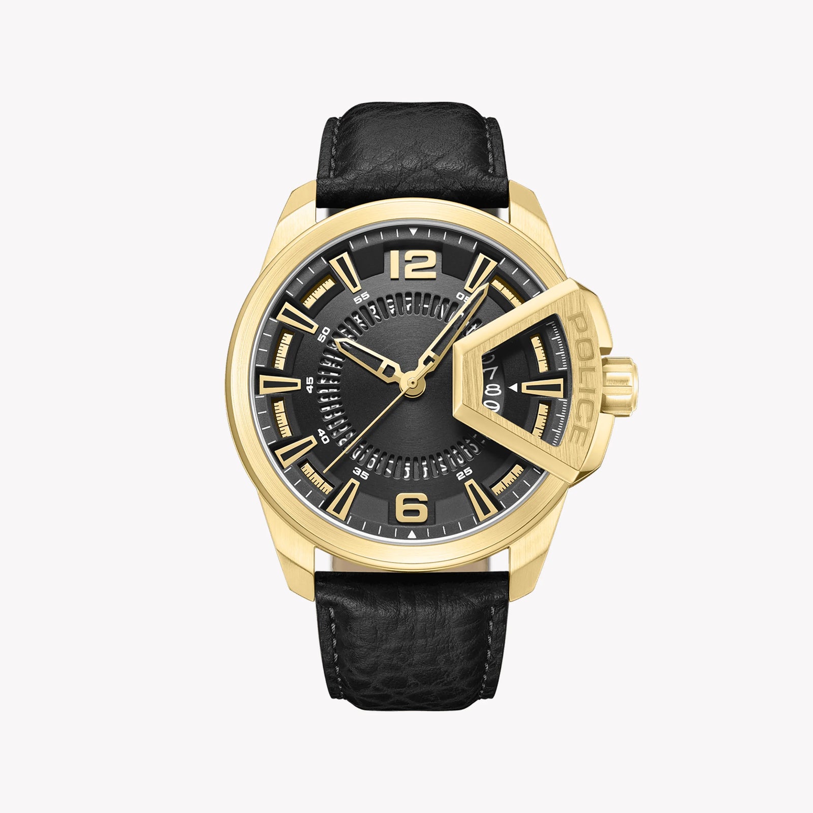 Police Men's Gold Watch, Black Leather Strap | Pewjb0005604 by i-watch