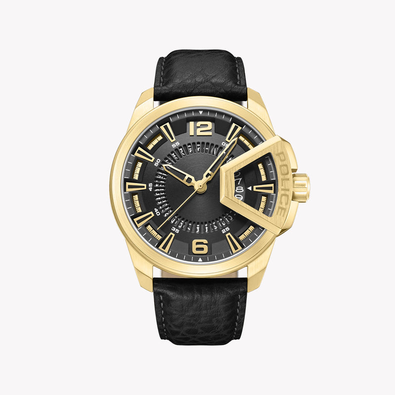 Police Men's Gold Watch, Black Leather Strap | Pewjb0005604 by i-watch