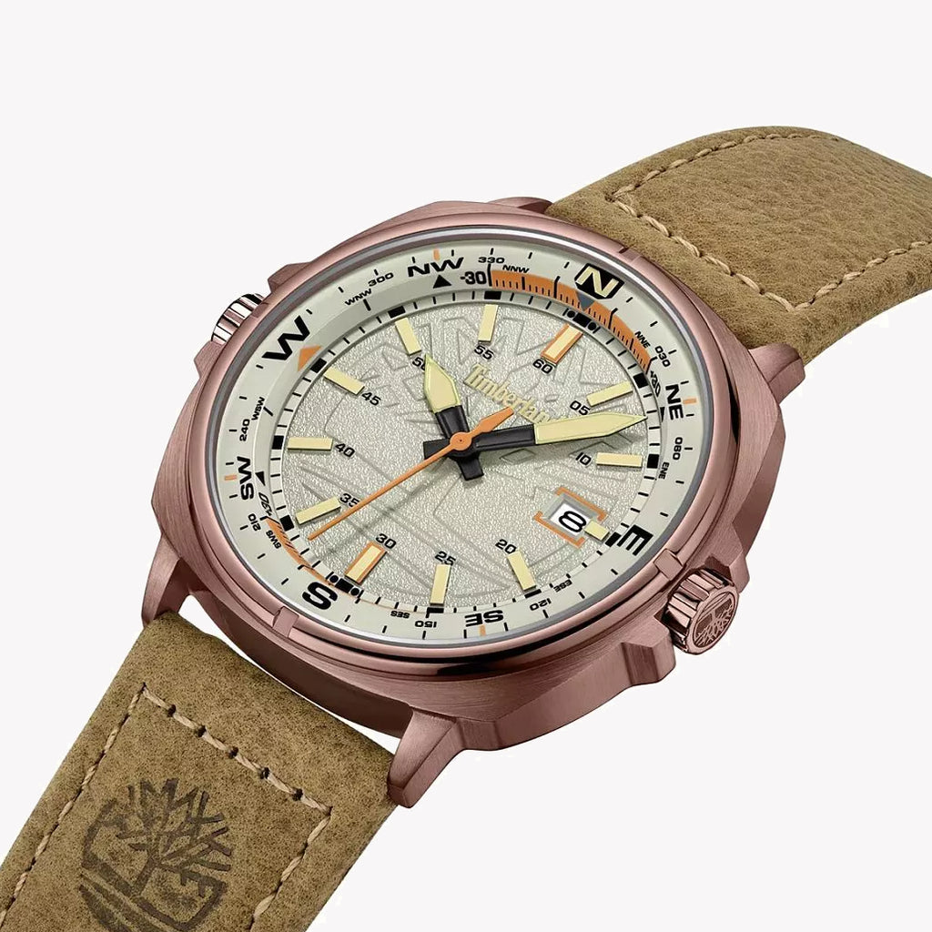 TIMBERLAND TDWGB2230802 RUGGED ELEGANCE - MEN'S WATCH WITH ROSE GOLD LEATHER BAND & BEIGE DIAL-i-Watch-3