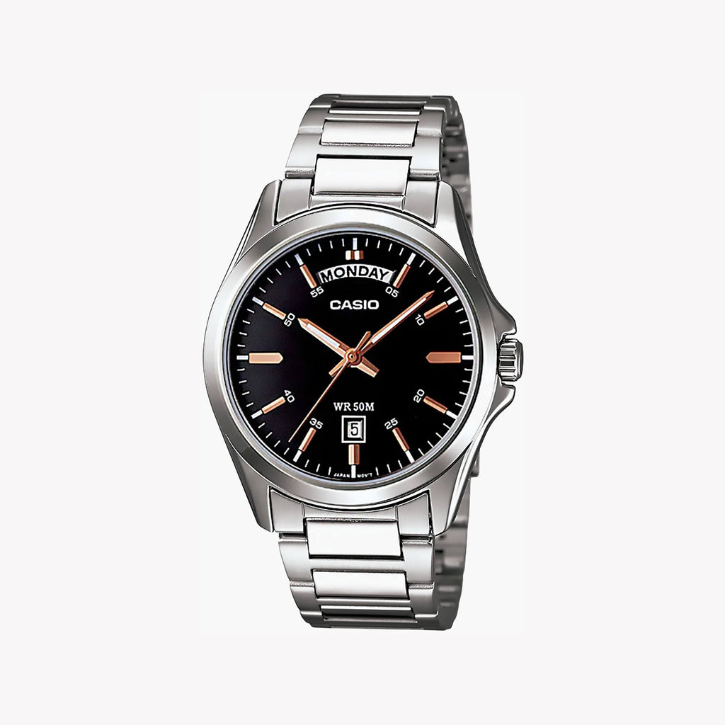 CASIO MTP-1370D-1A2VDF - ELEGANT STRENGTH MEN'S ANALOG TIMEPIECE WITH BLACK DIAL AND STAINLESS STEEL BRACELET