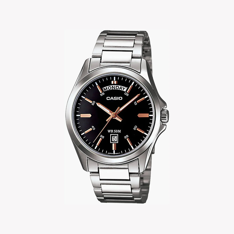 Casio Men's Stainless Steel Watch, Black Dial | Mtp-1370d-1a2vdf by i-watch