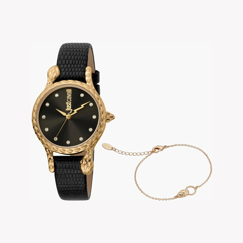 Just Cavalli Women's Black Leather Watch, Gold Case | Jc1l125l0025 by i-watch