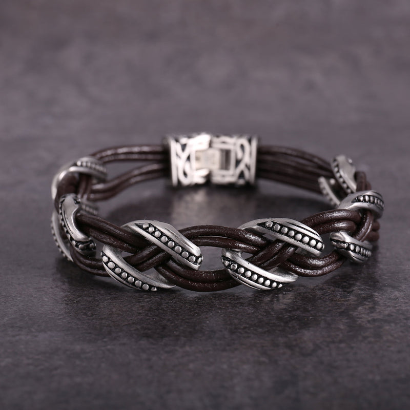 Zink Men's Brown & Silver Stainless Steel & Leather Bracelet | Zjbc03810 by i-watch