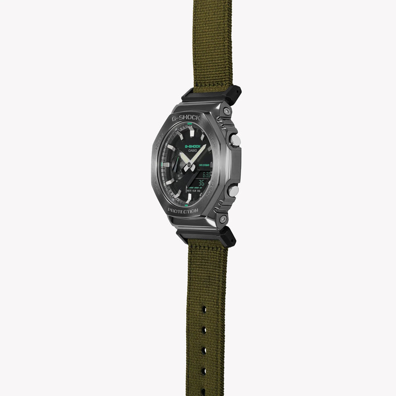 Casio Men's Green Cloth Watch, Black Dial | Gm-2100cb-3aer by i-watch