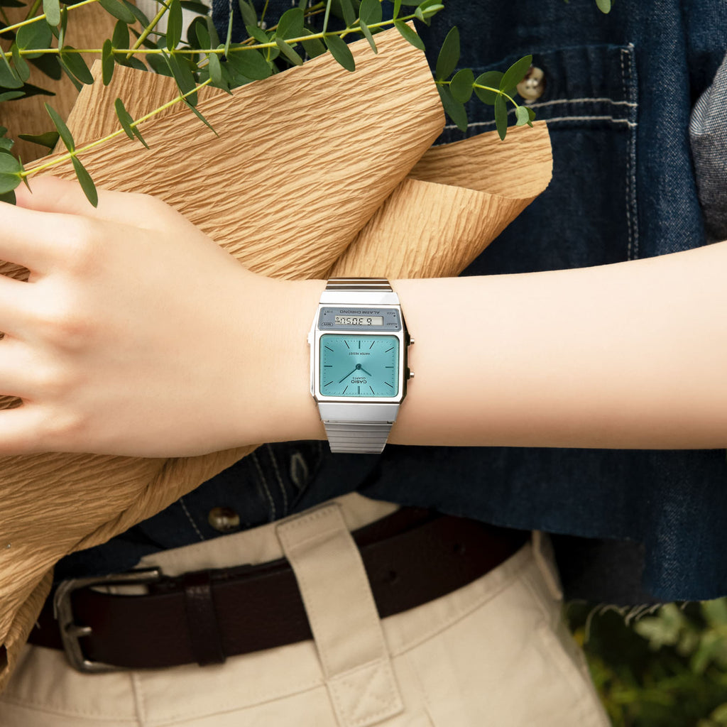 CASIO AQ-800EC-2ADF VINTAGE CHARM - RETRO DUAL DIAL UNISEX WATCH with blue dial and silver stainless steel band-i-Watch-3