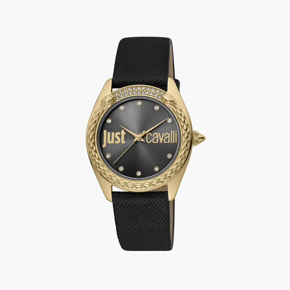 JUST CAVALLI Women's Watch with Gold Stainless Steel Case and Black Leather Band-i-Watch-2