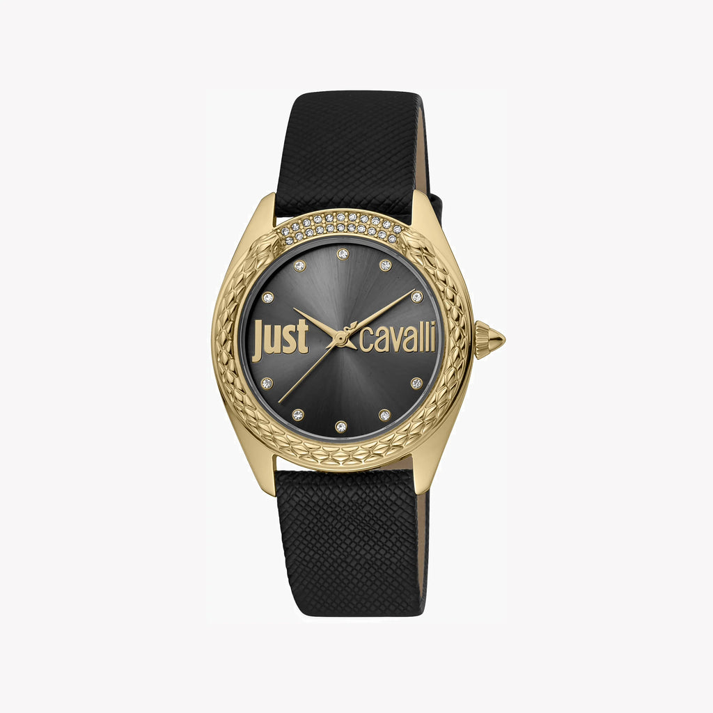 JUST CAVALLI Women's Watch with Gold Stainless Steel Case and Black Leather Band-i-Watch-2