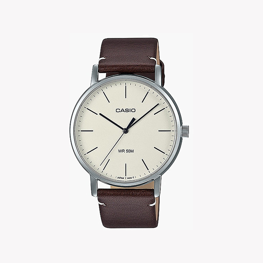 CASIO MTP-E171L-5EVDF ELEGANT ADVENTURER - MEN'S SPORTY LEATHER WATCH with Silver Case & Brown Band