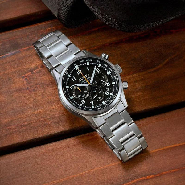 Seiko Men's Silver Stainless Steel Watch, Black Dial | Ssb447p1 by i-watch