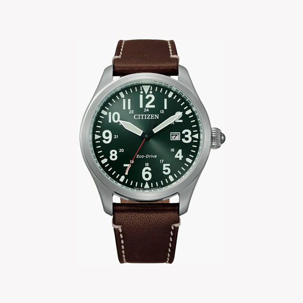 Citizen Bm6838-25x Striking Style - Eco-Drive Men's Watch With Green Dial & Brown Leather Band by i-watch