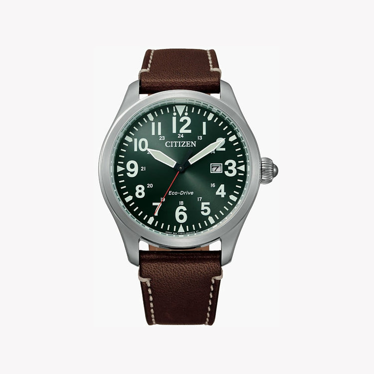 CITIZEN BM6838-25X STRIKING STYLE - ECO-DRIVE MEN'S WATCH with Green Dial & Brown Leather Band