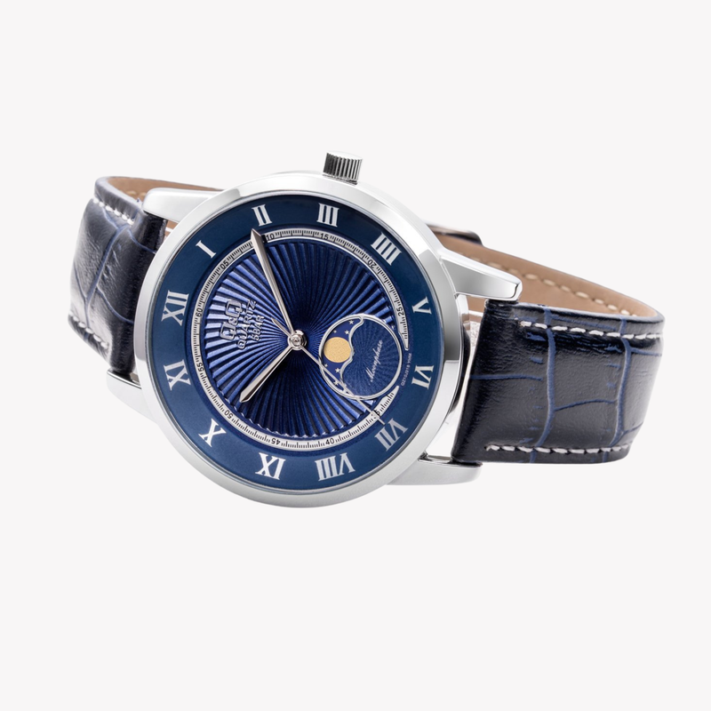 Q&Q Men's Silver Watch, Blue Dial with Moon Phase | QZ10J318Y