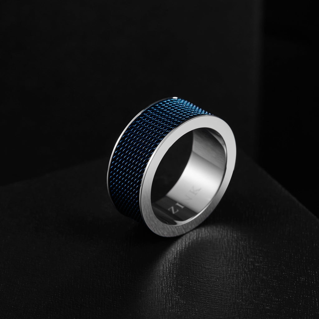 Zink Men's Silver & Blue Stainless Steel Ring | Zjrg019sbl