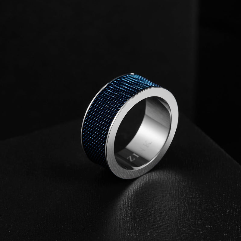 Zink Men's Silver & Blue Stainless Steel Ring | Zjrg019sbl