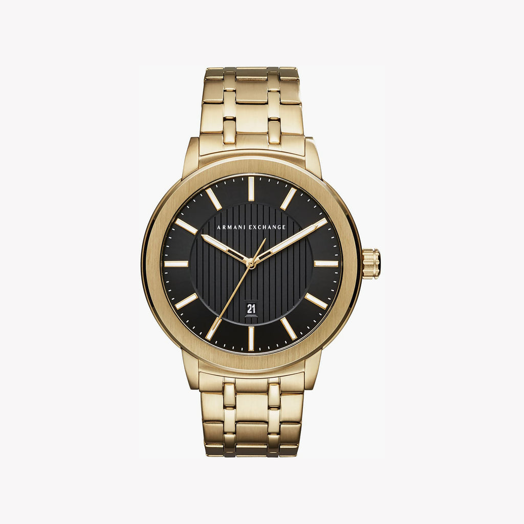 ARMANDI EXCHANGE AX1456 GOLD STUNNER - MEN'S LUXURY TIMEPIECE WITH BLACK DIAL & STAINLESS STEEL BAND