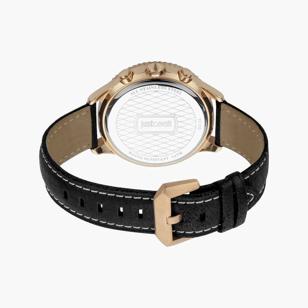 JUST CAVALLI BLACK ROSE GOLD MASTERPIECE - ELEGANT MEN'S WATCH WITH LEATHER BAND-i-Watch-3