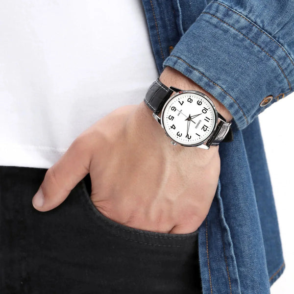 Timeless Elegance Men's Alloy Watch, Black Leather | Mtp-1303l-7bvdf by i-watch