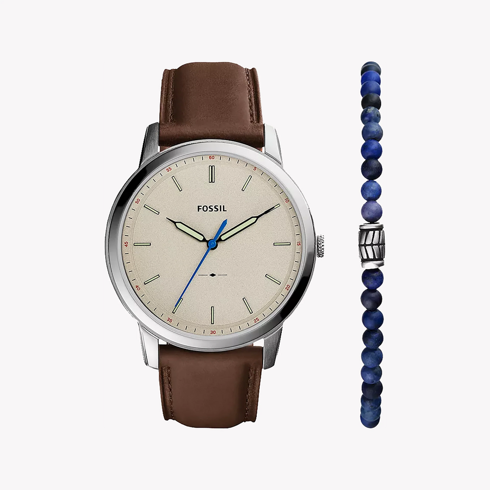 Fossil Men's Silver Watch, Brown Leather Strap | Fs5966set by i-watch