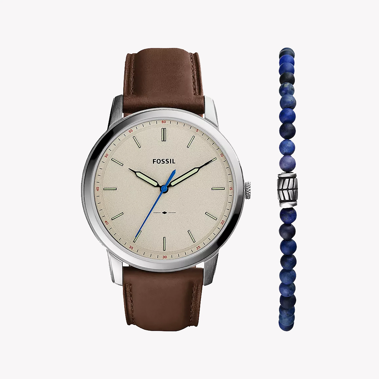 Fossil Men's Silver Watch, Brown Leather Strap | Fs5966set by i-watch
