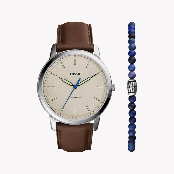 Fossil Men's Silver Watch, Brown Leather Strap | Fs5966set by i-watch