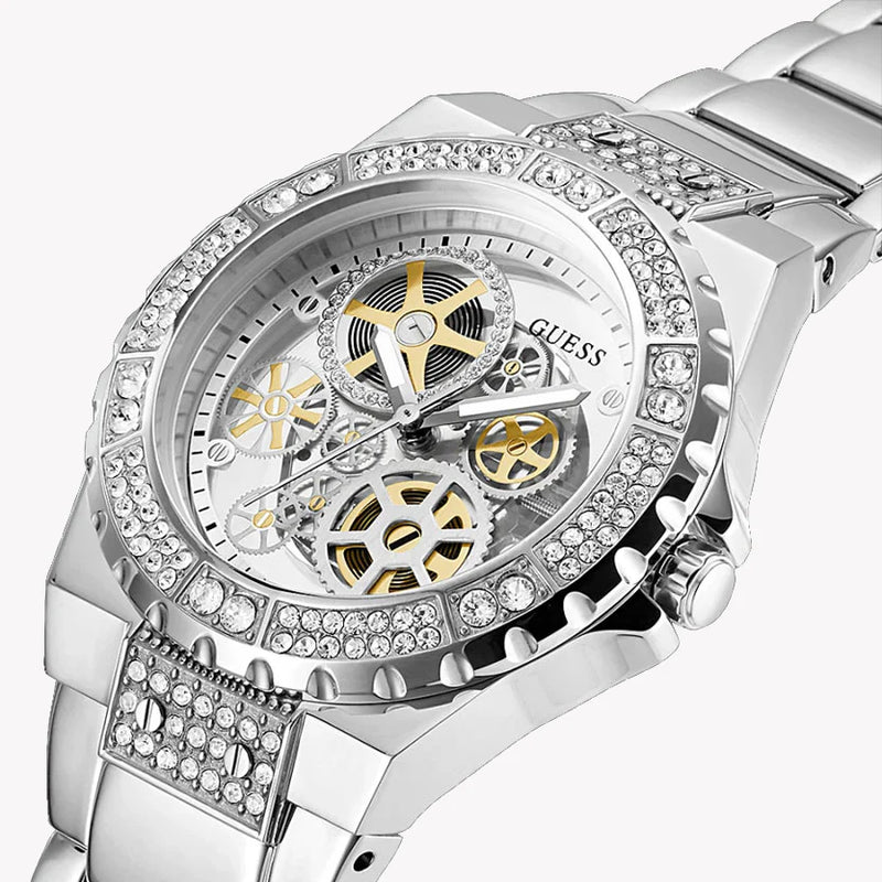 Guess Women's Silver Stainless Steel Watch, Clear Dial | Gw0302l1 by i-watch