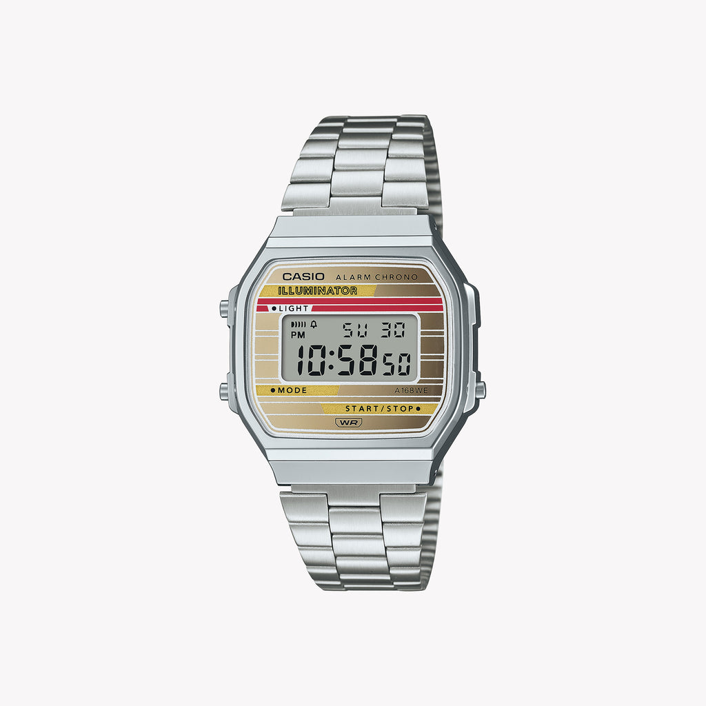CASIO A168WEHA-9A DIGITAL DYNAMO - STYLISH ALL-IN-ONE COMPANION for Active Lifestyle & Precision Timing