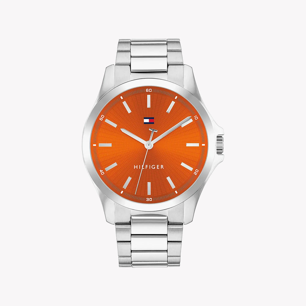 Tommy Hilfiger Men's Silver Stainless Steel, Orange Dial | 1710678 by i-watch