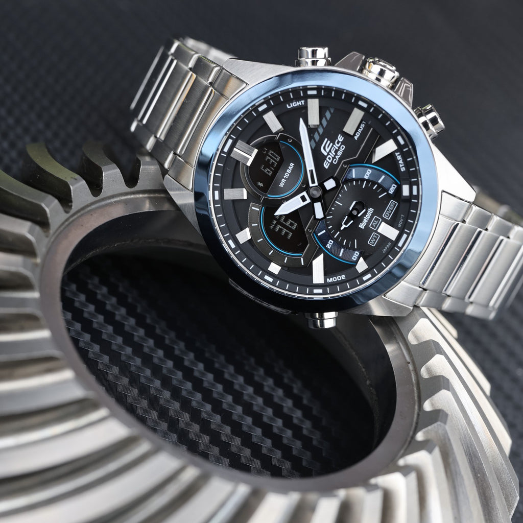 CASIO ECB-30DB-1A ELEGANT VERSATILITY - MEN'S STAINLESS STEEL TIMEPIECE WITH MULTIFUNCTIONALITY-i-Watch-4