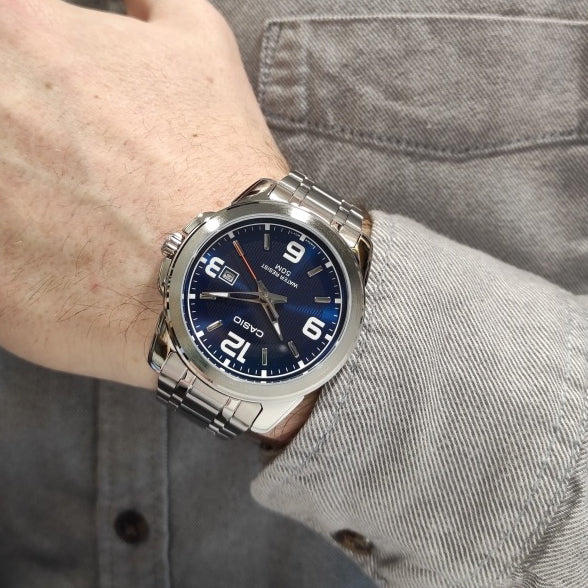 Casio Men's Silver Watch, Blue Dial | Mtp-1314d-2avdf by i-watch