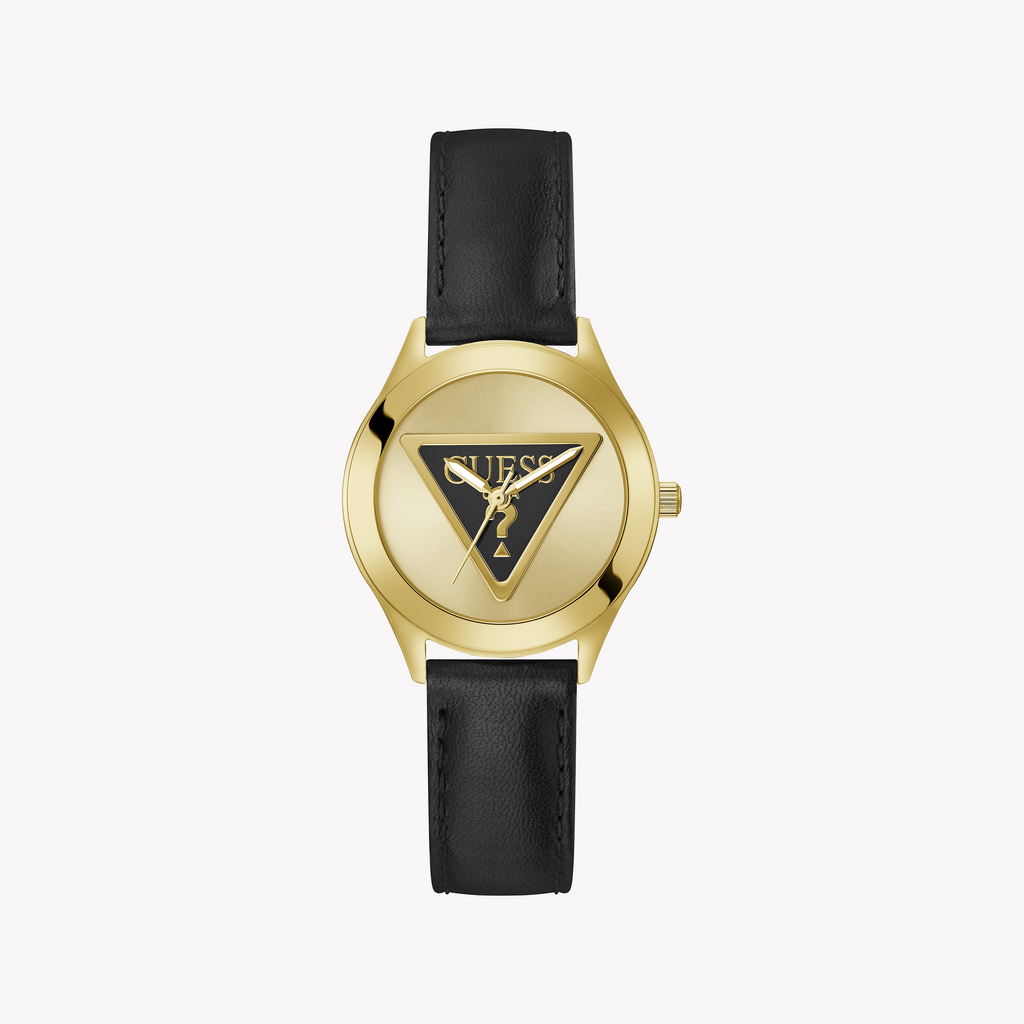 GUESS GW0744L2 - BOLD ELEGANCE - PLAYFUL GOLD & CHAMPAGNE WOMEN'S WATCH with Black Silicone Band