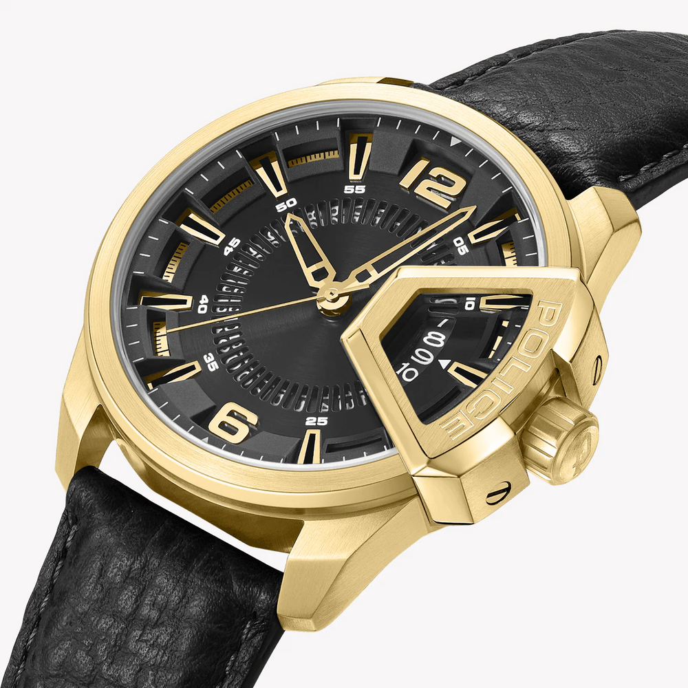 Police Men's Gold Watch, Black Leather Strap | Pewjb0005604 by i-watch