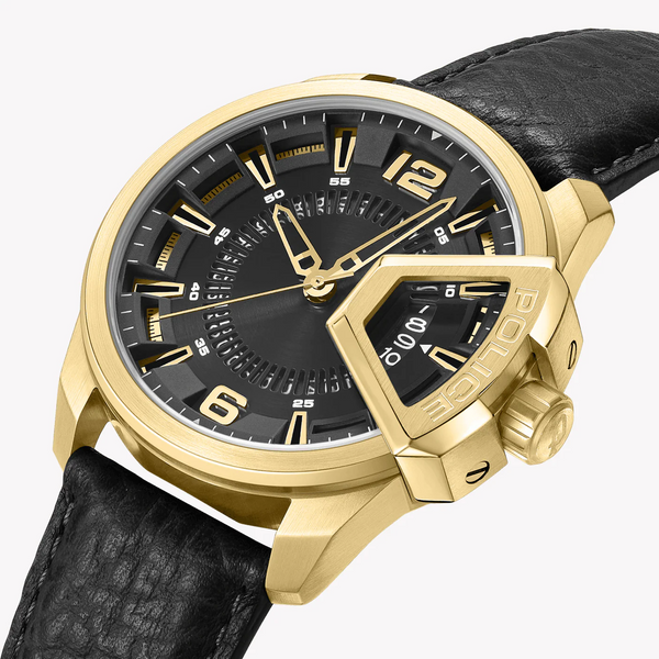 Police Men's Gold Watch, Black Leather Strap | Pewjb0005604 by i-watch