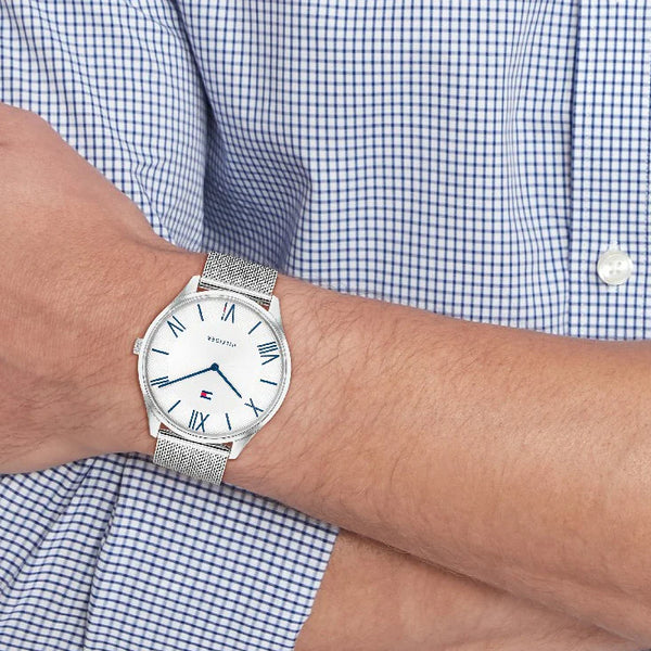 Tommy Hilfiger Men's Silver Stainless Steel Watch, White Dial | 1685266 by i-watch