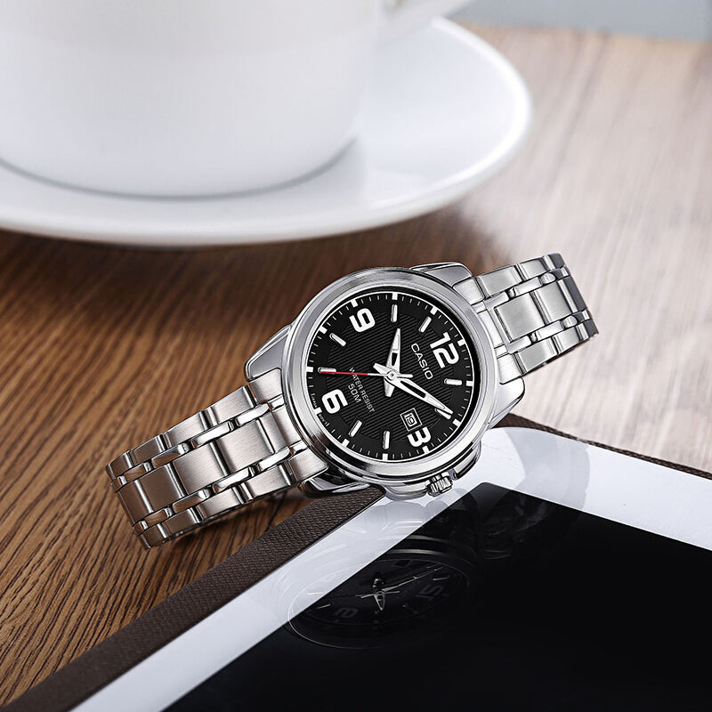 CASIO LTP-1314D-1AVDF - ELEGANT ADVENTURE UNISEX WATCH with silver stainless steel band and bold black dial-i-Watch-5