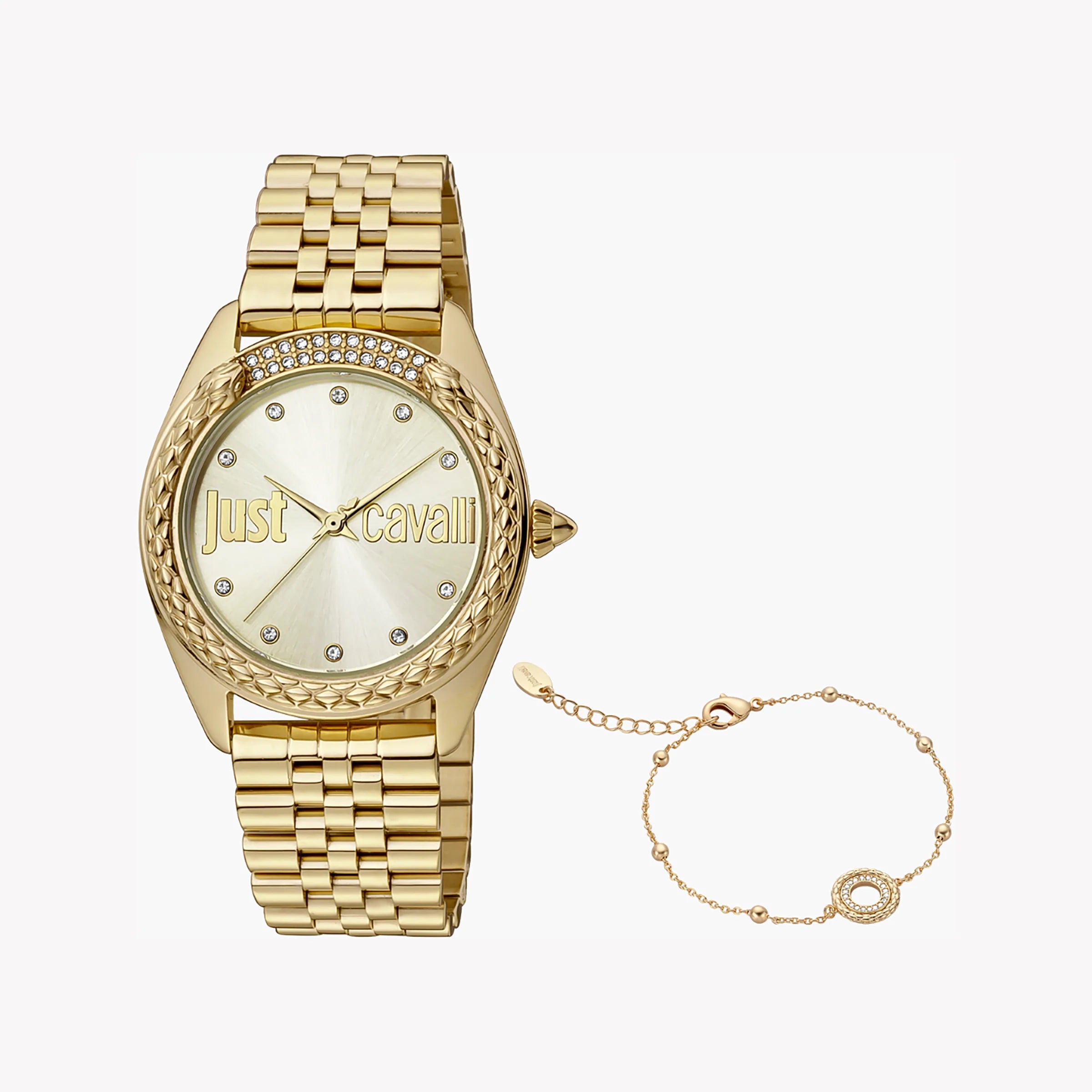 JUST CAVALLI Women's Watch with Gold Stainless Steel Case and Gold Stainless Steel Band