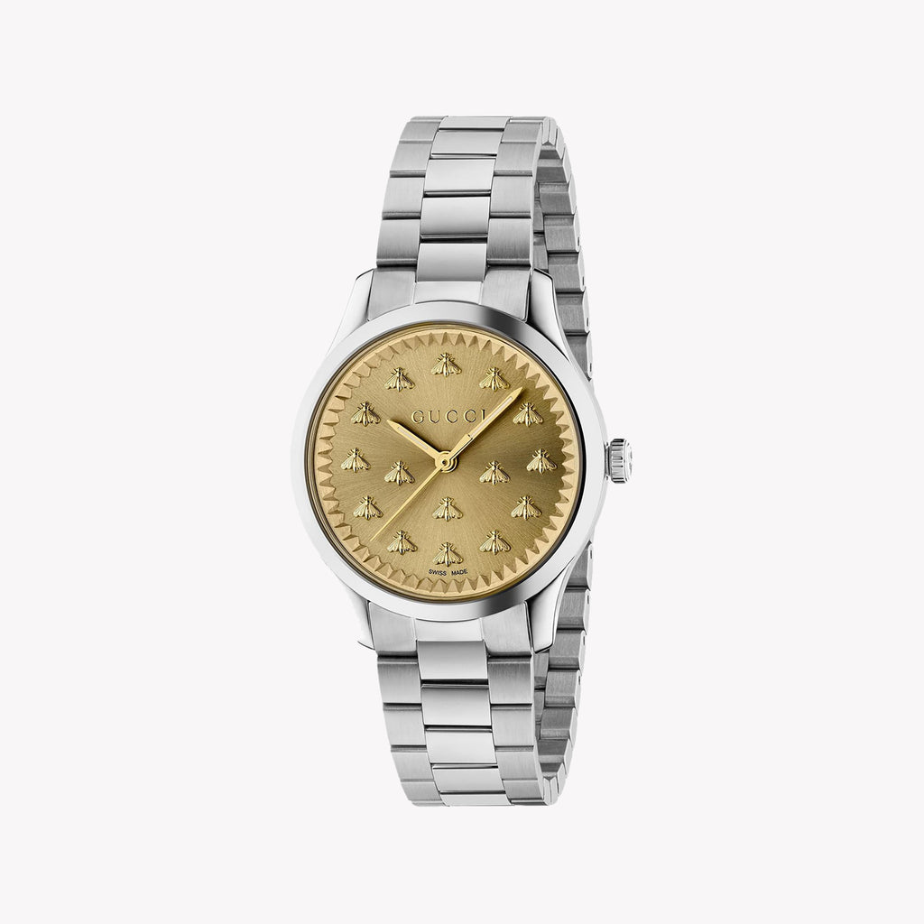 GUCCI YA1265035 TIMELESS ELEGANCE - LUXURY WOMEN'S WATCH WITH GOLD DIAL & SILVER STAINLESS STEEL BAND