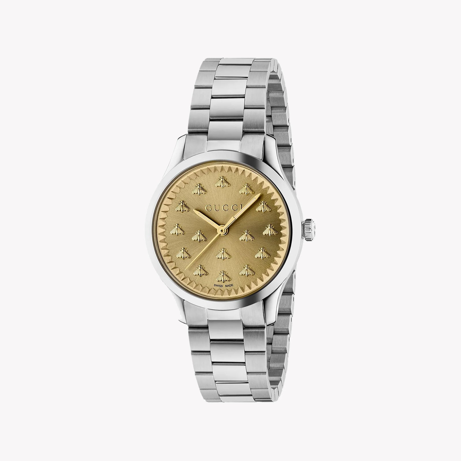 Gucci Women's Silver Stainless Steel, Gold Dial | Ya1265035 by i-watch