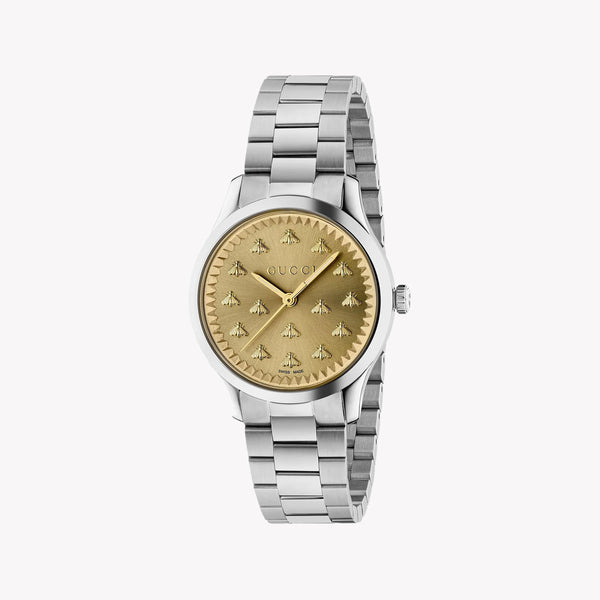 Gucci Women's Silver Stainless Steel, Gold Dial | Ya1265035 by i-watch