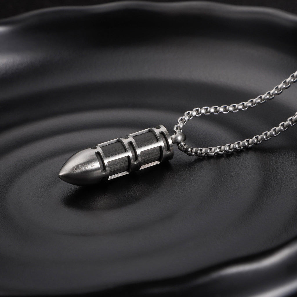 Zink Men's Silver Stainless Steel & Carbon Fiber Necklace | Zjpd021sm