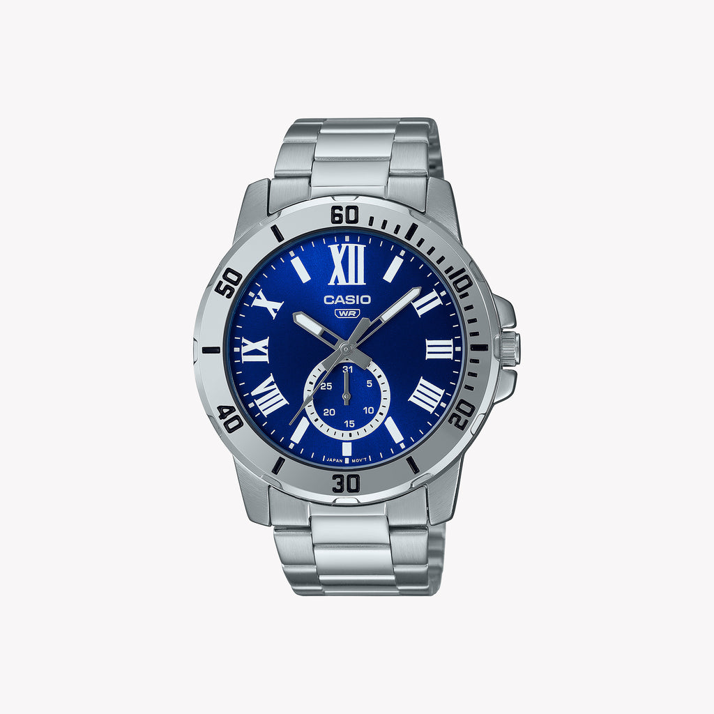 CASIO MTP-VD200D-2B ADVENTURE TIME - MEN'S SPORTY STAINLESS STEEL WATCH WITH BLUE DIAL