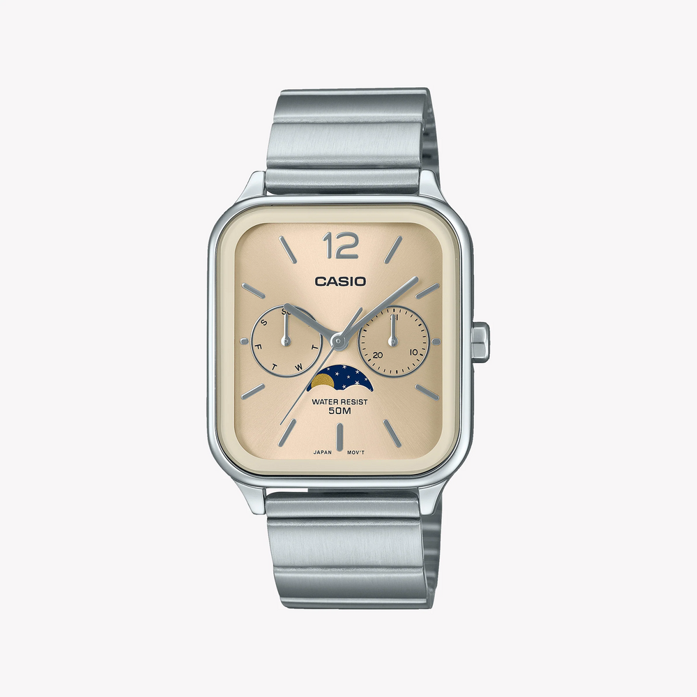 Casio Men's Silver Stainless Steel Watch, Beige Dial | Mtp-M305d-9avdf by i-watch