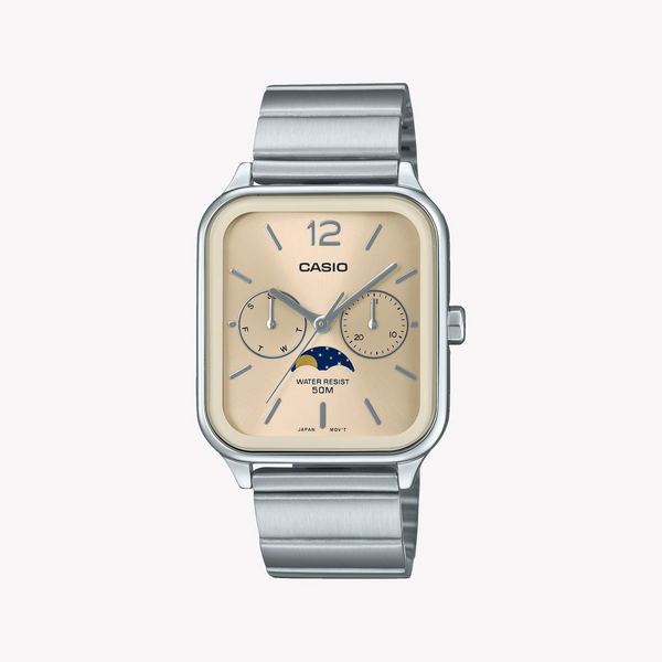 Casio Men's Silver Stainless Steel Watch, Beige Dial | Mtp-M305d-9avdf by i-watch