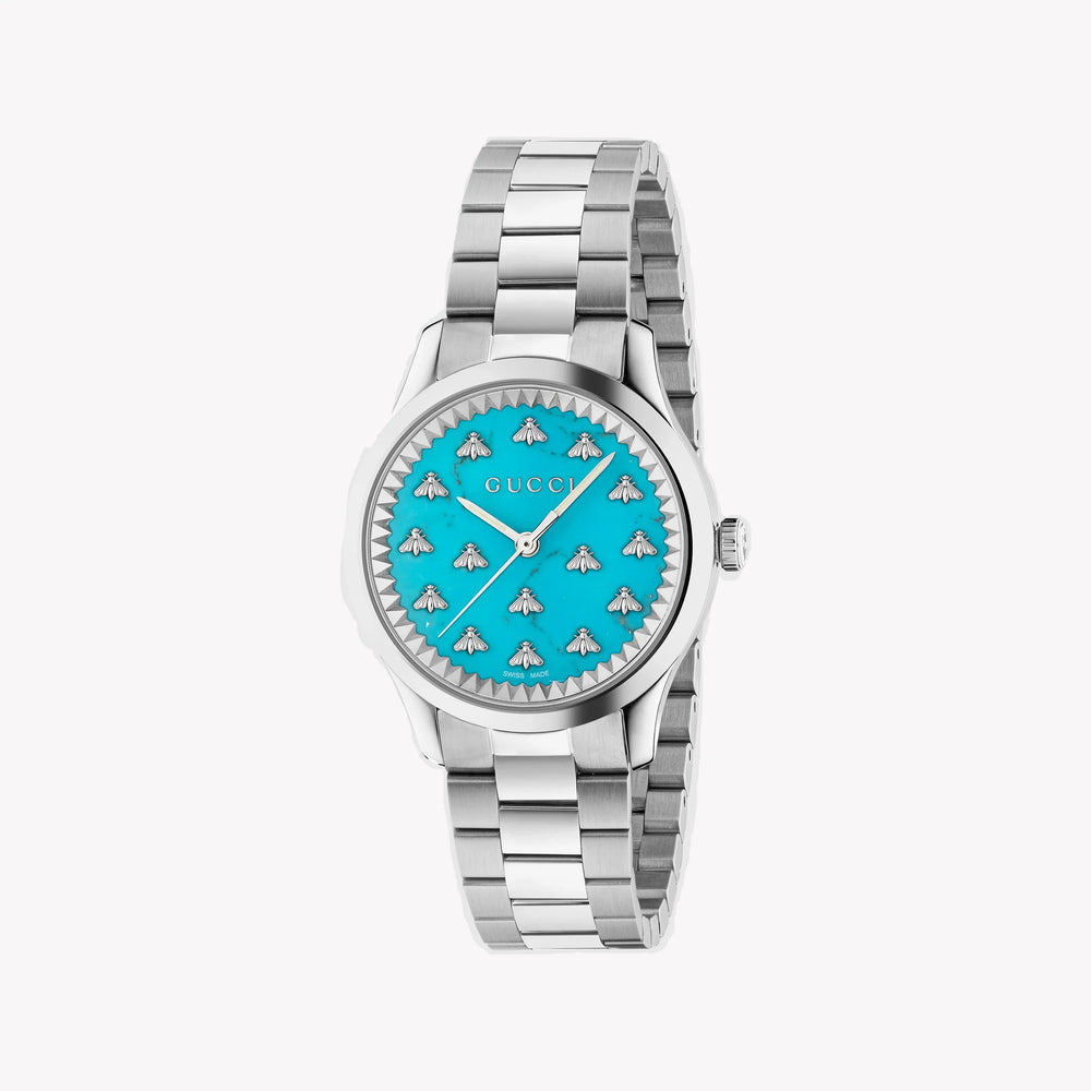 Gucci Women's Silver Watch, Turquoise Dial | Ya1265044 by i-watch