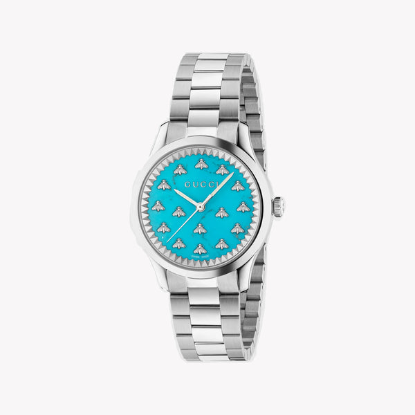 Gucci Women's Silver Watch, Turquoise Dial | Ya1265044 by i-watch