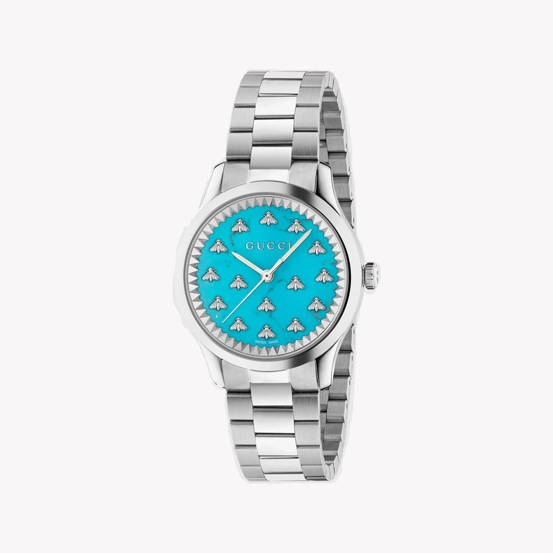 Gucci Women's Silver Watch, Turquoise Dial | Ya1265044 by i-watch