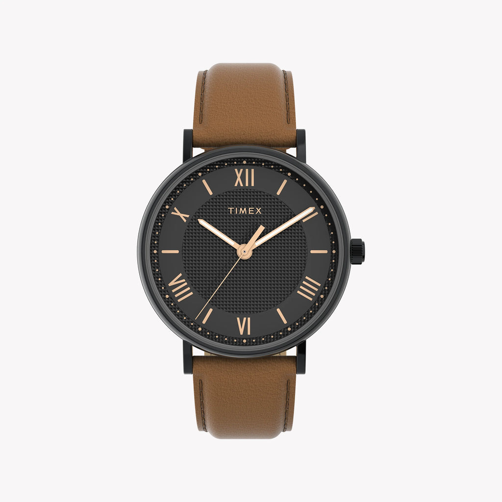 TIMEX SOUTHVIEW BLACK & TAN - ELEGANT VEGAN LEATHER MEN’S WATCH